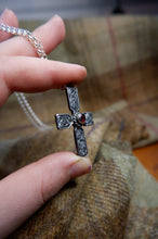 Load image into Gallery viewer, Sterling Silver Elgin Cross Pendant with garnet