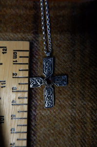 Sterling Silver Elgin Cross Pendant with garnet