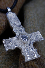 Load image into Gallery viewer, Unique "Constantin's" Pictish Dupplin cross pendant in sterling silver and cubic zirconia