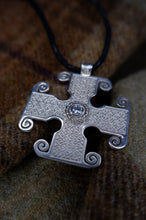 Load image into Gallery viewer, Unique "Saint Drostan's" Pictish cross pendant in sterling silver and CZ