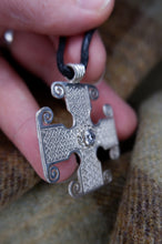 Load image into Gallery viewer, Unique "Saint Drostan's" Pictish cross pendant in sterling silver and CZ