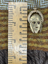 Load image into Gallery viewer, Kings Worthy Woden Head with Sutton Hoo Helmet Pendant in Gold Plated Bronze with Gemstone Eyes