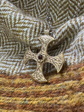 Load image into Gallery viewer, Anglo Saxon Cross Pendant from Yorkshire in Gold Plated Silver - Double Sided with Amber