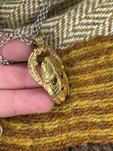 Load image into Gallery viewer, Kings Worthy Woden Head with Sutton Hoo Helmet Pendant in Gold Plated Bronze with Gemstone Eyes