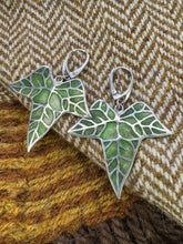 Load image into Gallery viewer, Ivy Leaf Earrings with Enamel - Silver