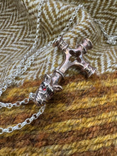 Load image into Gallery viewer, Unique Foss Wolf Cross in Bronze with Gemstone Eyes