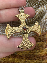 Load image into Gallery viewer, Anglo Saxon Cross Pendant from Yorkshire in Gold Plated Silver - Double Sided with Amber