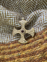 Load image into Gallery viewer, Anglo Saxon Cross Pendant from Yorkshire in Gold Plated Silver - Double Sided with Amber