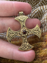 Load image into Gallery viewer, Anglo Saxon Cross Pendant from Yorkshire in Gold Plated Silver - Double Sided with Amber