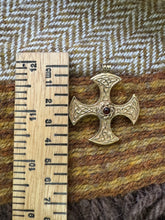 Load image into Gallery viewer, Anglo Saxon Cross Pendant from Yorkshire in Gold Plated Silver - Double Sided with Amber