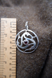 Unique Vendel Style Triskellion Pendant with Gemstone - Silver