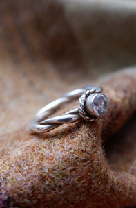 Sterling Silver Twisted Ring with cubic zirconia UK Size Q