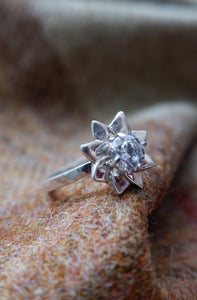 Sterling Silver Elven Flower engagement Ring with Cubic Zirconia UK Size N