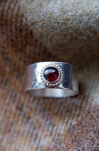 Anglo Saxon style Sterling Silver Ring with Garnet UK Size S