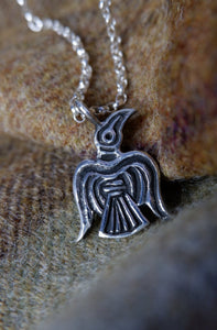 Handmade Great Heathen Army Odin's Raven Pendant/Charm in Sterling Silver