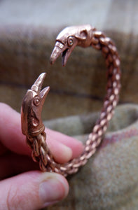 Raven Headed Braided Bracelet in Bronze