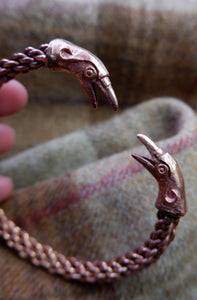 Raven Headed Braided Bracelet in Bronze