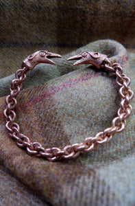 Raven Headed Braided Bracelet in Bronze