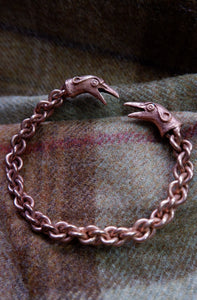 Raven Headed Braided Bracelet in Bronze