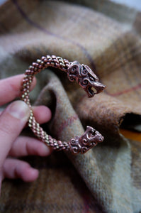 Lion Headed Braided Bracelet in Bronze