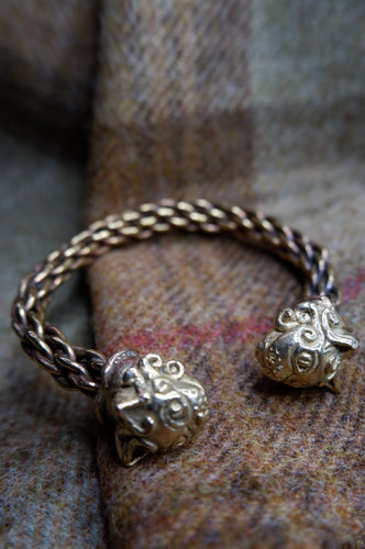 Cat Headed Braided Bracelet in Bronze