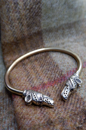 Wolf Headed Bracelet in Bronze with Gemstone Eyes