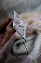 Load image into Gallery viewer, Bronze Saxon lozenge Shaped Brooch with a Keywork Pattern