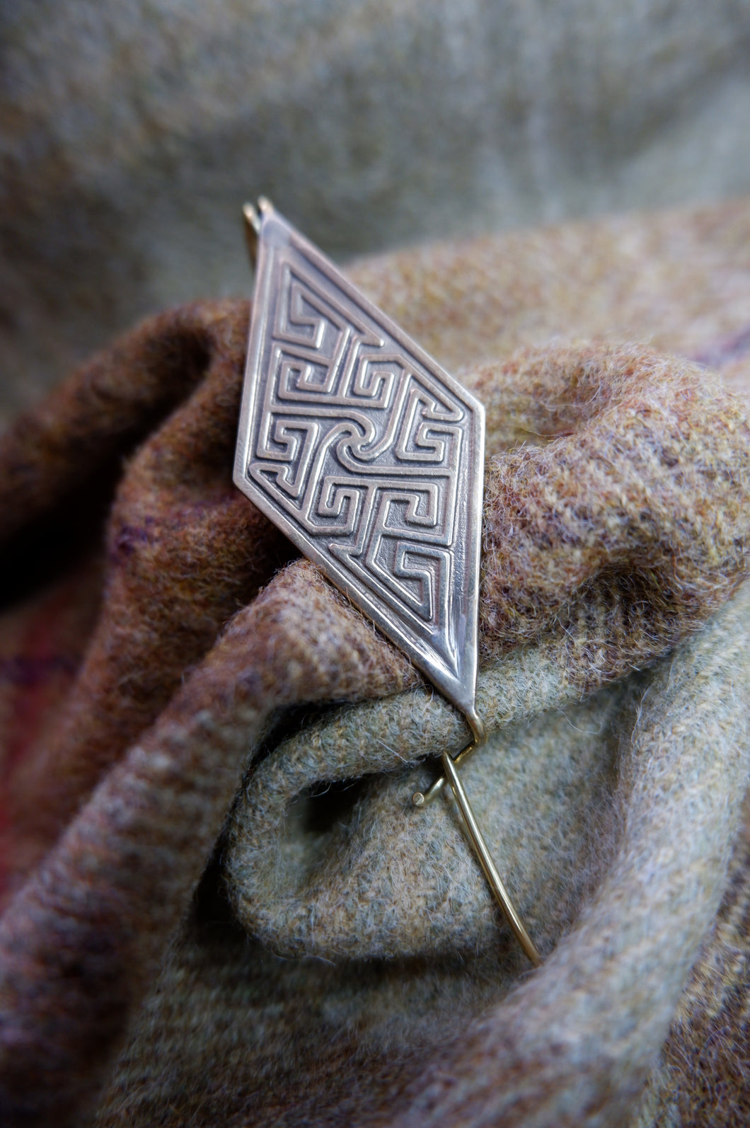 Bronze Saxon lozenge Shaped Brooch with a Keywork Pattern