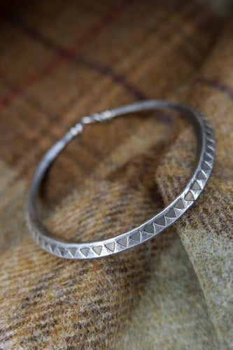 Viking Arm Ring Bangle with Stamp Details in Sterling Silver