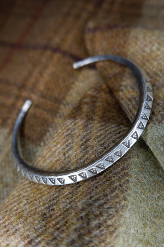 Sterling Silver Viking Arm Ring with Triangular Stamp Details