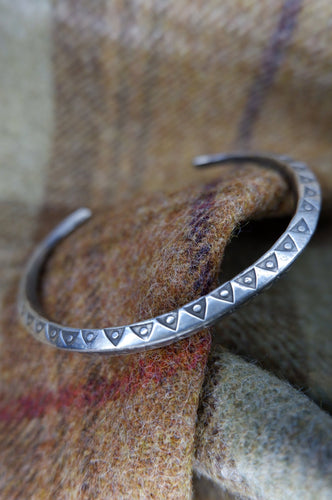 Viking Arm Ring with Triangular Stamp Details in Sterling Silver
