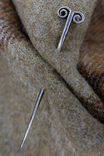 Unique Early Medieval Style Sterling Silver Pin with Curled Details