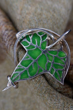 Load image into Gallery viewer, Elven Ivy Leaf Brooch with Green Enamel in Sterling Silver