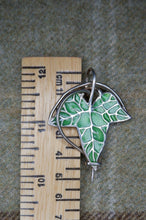 Load image into Gallery viewer, Elven Ivy Leaf Brooch with Green Enamel in Sterling Silver