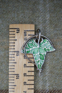 Elven Ivy Leaf Brooch with Green Enamel in Sterling Silver