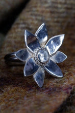 Load image into Gallery viewer, Sterling Silver Elven Flower Ring with Cubic Zirconia UK Size M. Jubilee Hallmark