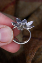 Load image into Gallery viewer, Sterling Silver Elven Flower Ring with Cubic Zirconia UK Size M. Jubilee Hallmark