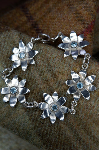 Elven Flower Bracelet in Sterling Silver with Blue Cubic Zirconia