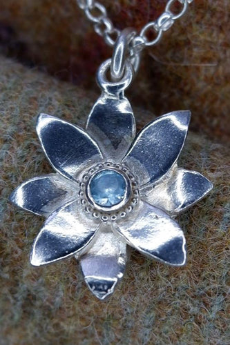 Elven Flower Pendant in Sterling Silver with Blue Cubic Zirconia