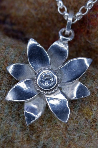 Elven Flower Pendant in Sterling Silver with Clear Cubic Zirconia