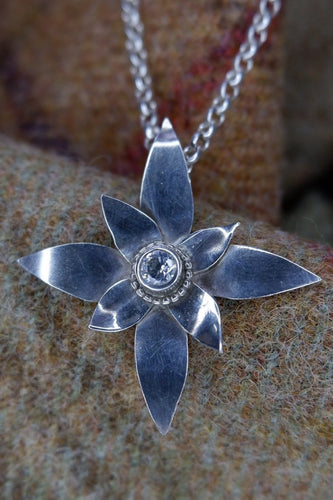 Pointy Elven Flower Pendant in Sterling Silver with Clear Cubic Zirconia