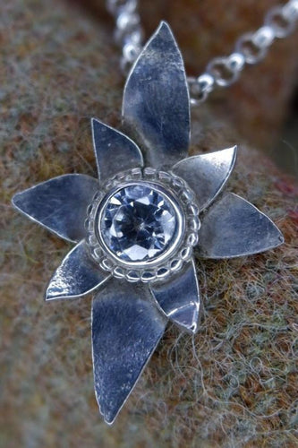 Pointy Elven Flower Pendant in Sterling Silver with Clear Cubic Zirconia - Smaller Version