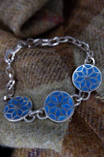 Elven Flower Bracelet in Sterling Silver with Blue Glow in the Dark Resin