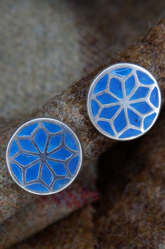 Elven Flower Earrings in Sterling Silver with Blue Glow in the Dark Resin