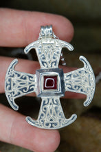 Load image into Gallery viewer, Canterbury Cross Pendant in Silver and Garnet
