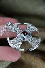 Load image into Gallery viewer, Canterbury Cross Pendant in Silver and Garnet