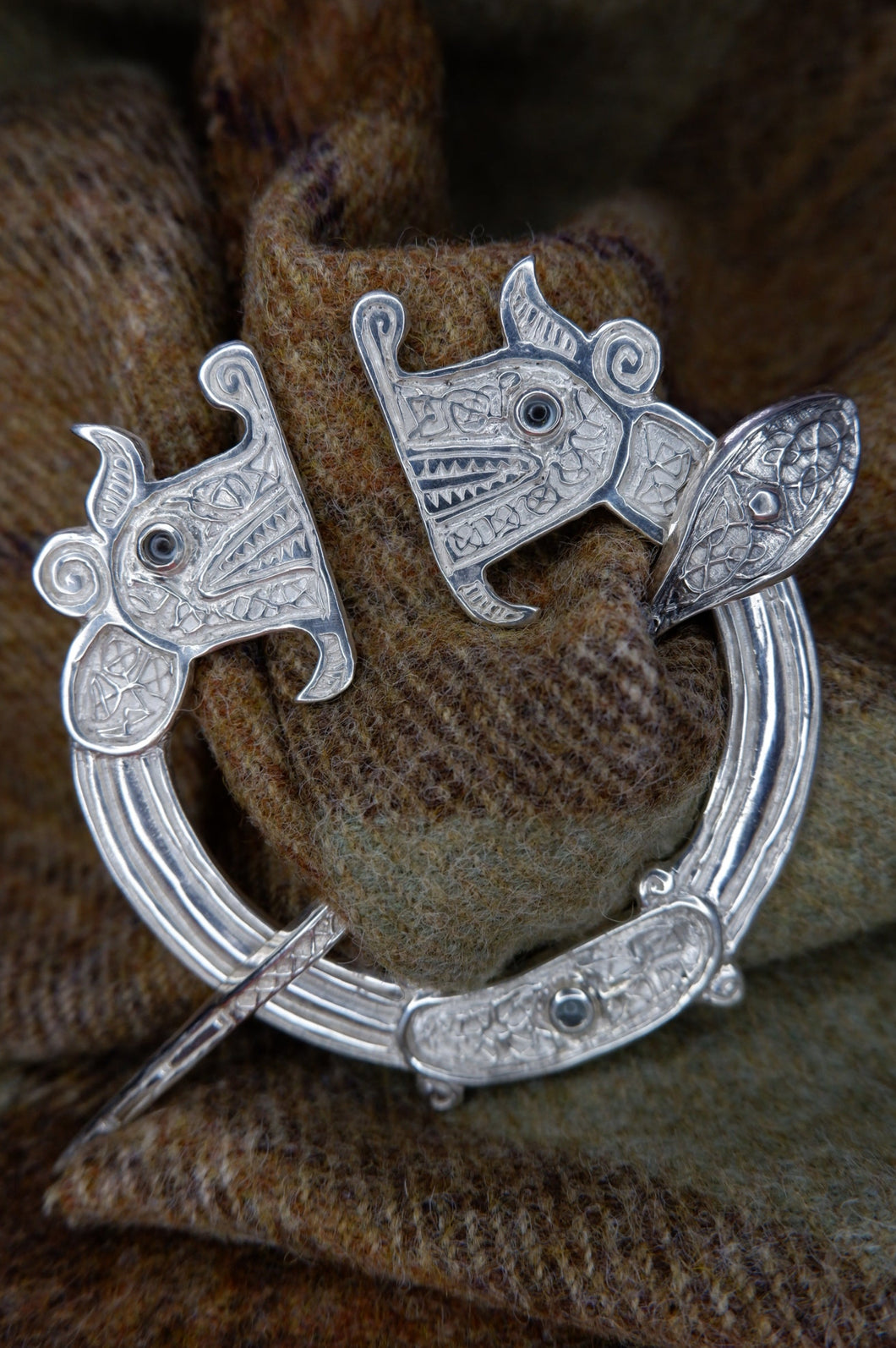 Large Pictish Penannular Brooch - St Ninians Isle Dragon in Silver or Bronze