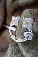 Load image into Gallery viewer, Loch Glashan Penannular Brooch in Sterling Silver or Bronze and Amber
