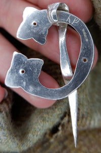 Loch Glashan Penannular Brooch in Sterling Silver or Bronze and Amber