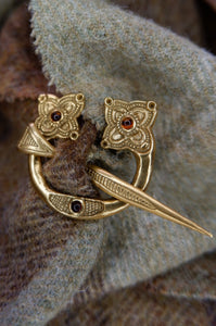Loch Glashan Penannular Brooch in Sterling Silver or Bronze and Amber